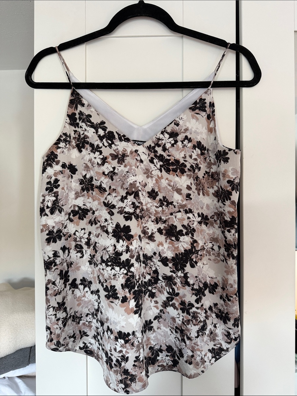 Express Floral V-Neck Cami - Black, Taupe & Cream